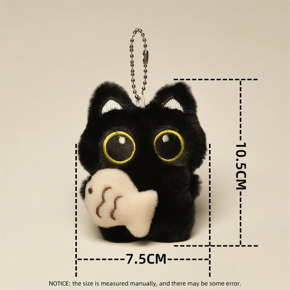 Cute Plush Black Cat Key-chain – Kawaii Cat Doll Pendant with Fish Charm, Soft Cartoon Bag & Car Key Chain Gift for Women & Girls