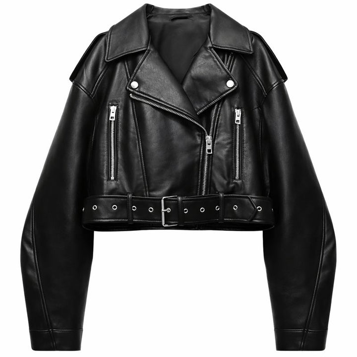 BBWM Women’s Oversized Faux Leather Moto Jacket | Vintage PU Biker Coat