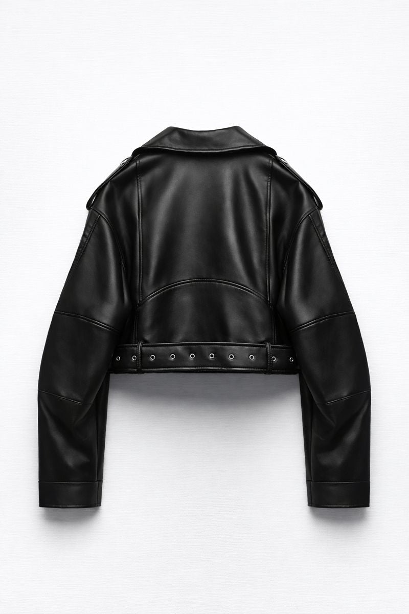 BBWM Women’s Oversized Faux Leather Moto Jacket | Vintage PU Biker Coat