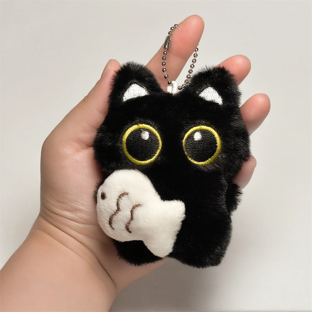 Cute Plush Black Cat Key-chain – Kawaii Cat Doll Pendant with Fish Charm, Soft Cartoon Bag & Car Key Chain Gift for Women & Girls