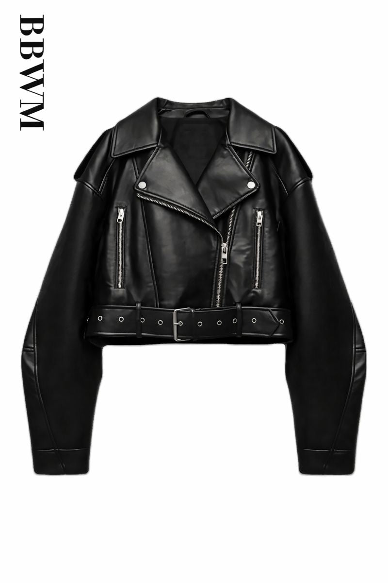 BBWM Women’s Oversized Faux Leather Moto Jacket | Vintage PU Biker Coat