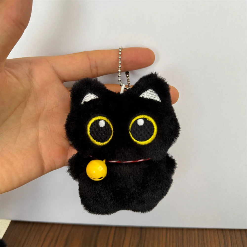 Cute Plush Black Cat Key-chain – Kawaii Cat Doll Pendant with Fish Charm, Soft Cartoon Bag & Car Key Chain Gift for Women & Girls