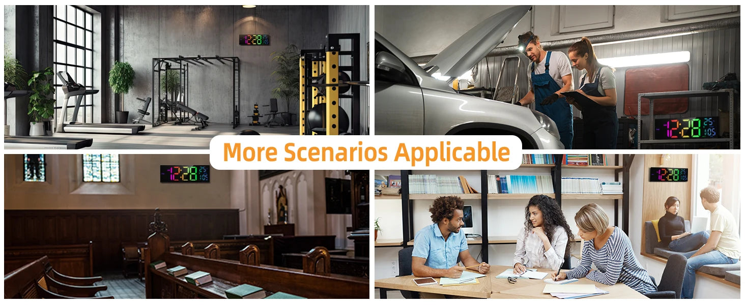 16 Large Digital Wall Clock with Remote – Big LED Display,8RGB Colors