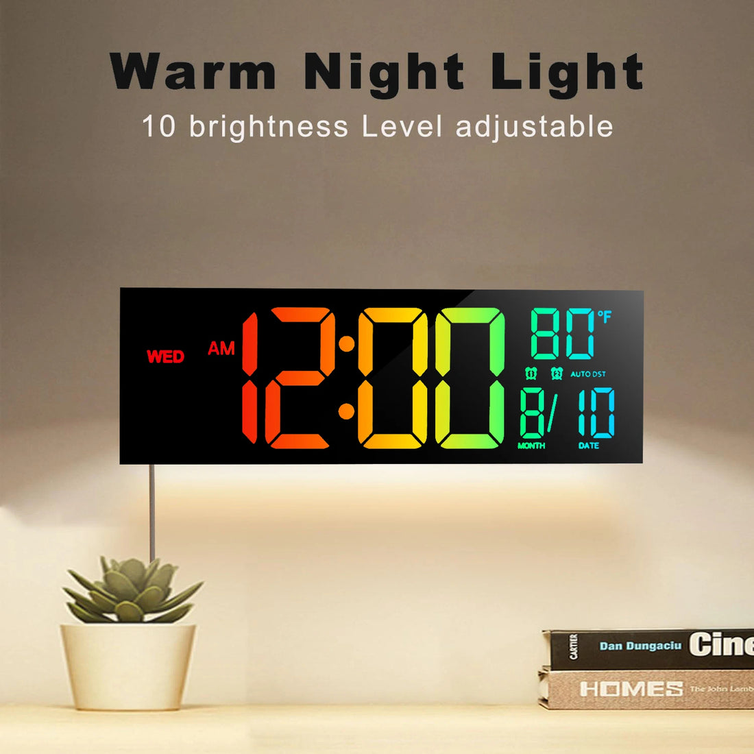 16 Large Digital Wall Clock with Remote – Big LED Display,8RGB Colors