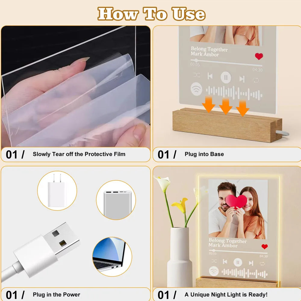 Custom Spotify Music Plaque Lamp – Personalised Acrylic Couple Gift