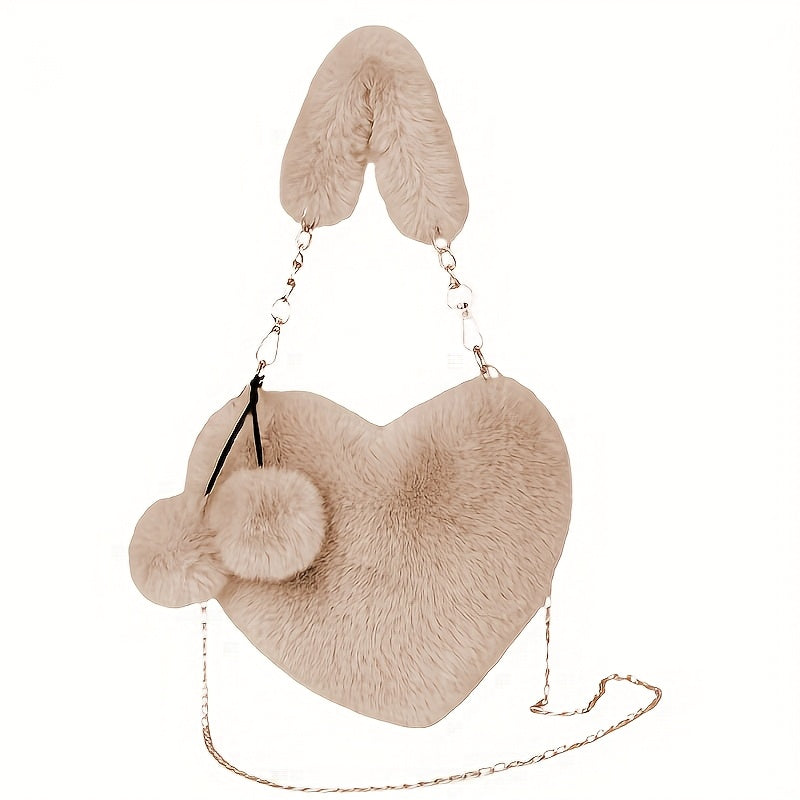 Cute Plush Heart Shoulder Bag | Soft Heart Cross-body Purse for Women