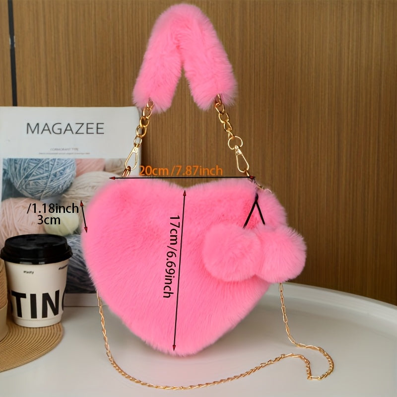 Cute Plush Heart Shoulder Bag | Soft Heart Cross-body Purse for Women