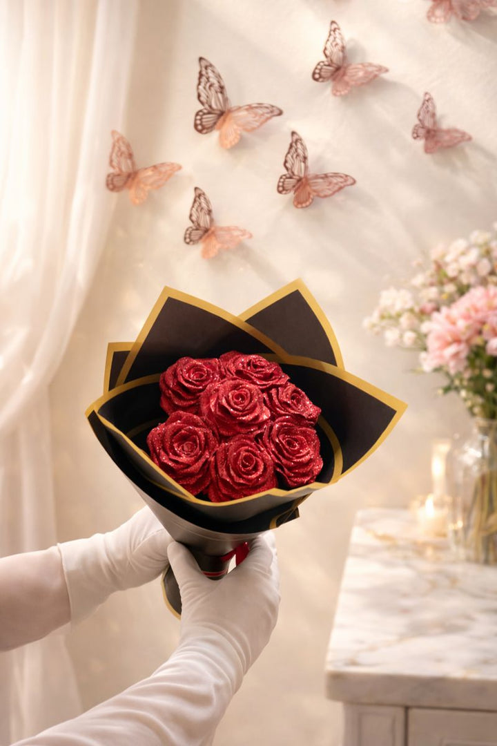 Artificial hand made  Luxury 7 Red Rose Bouquet Gift Wrapped – 25cm – Perfect Romantic Gift