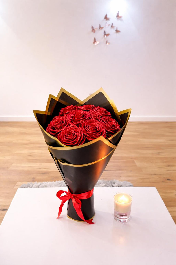 Artificial hand made  Luxury 7 Red Rose Bouquet Gift Wrapped – 25cm – Perfect Romantic Gift