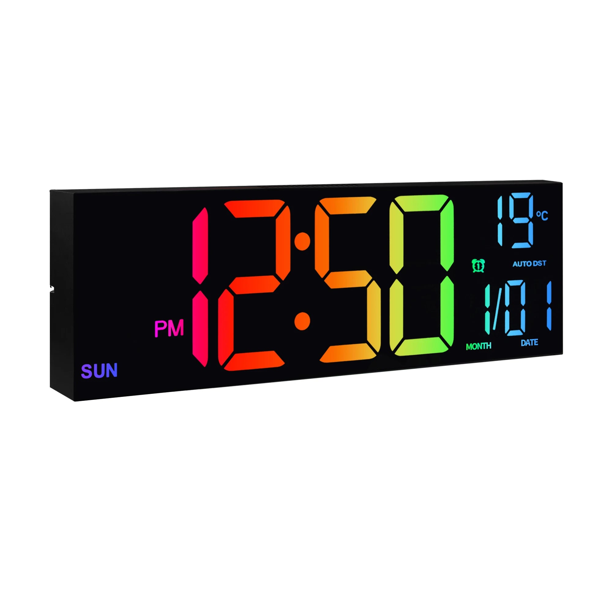 16 Large Digital Wall Clock with Remote – Big LED Display,8RGB Colors