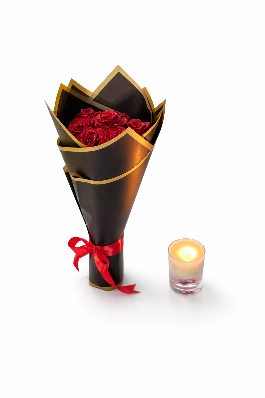 Artificial hand made  Luxury 7 Red Rose Bouquet Gift Wrapped – 25cm – Perfect Romantic Gift