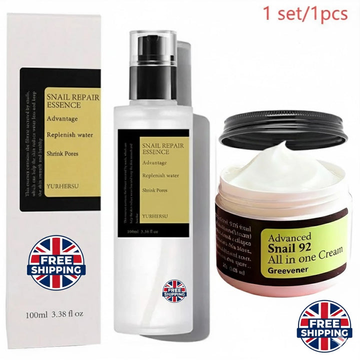 Snail Collagen Face Cream and Repair Essence Set – Korean Skin Care for Lifting, Moisturising
