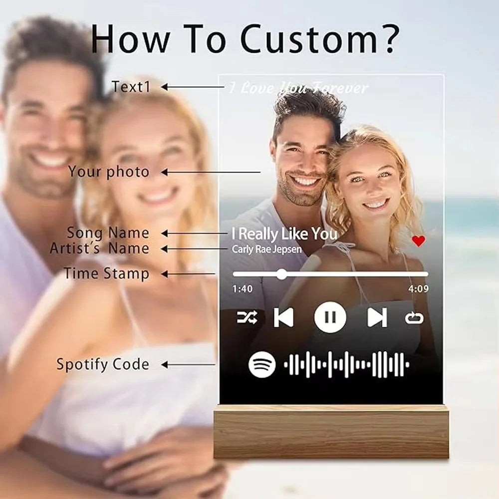 Custom Spotify Music Plaque Lamp – Personalised Acrylic Couple Gift